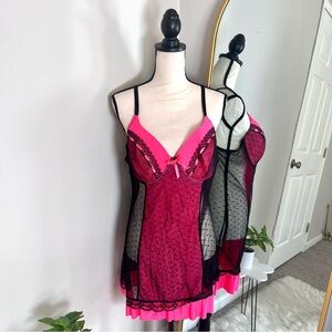 Pink & Black y2k Lace Sheer Intimate Sleepwear dress